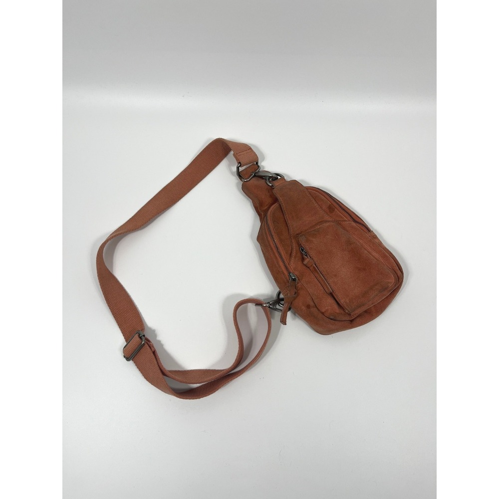 Free People Hudson Suede Leather Sling Crossbody Bag Adjustable Winter Coral